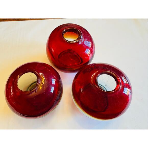 Set of 3 Vintage Amberina Globe/Ball Style Hand Blown Glass Vases Made in Mexico - Picture 3 of 8
